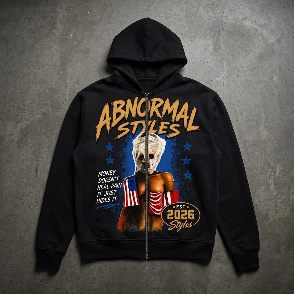 ABNORMAL STYLES ZIP HOODIE — BLACK