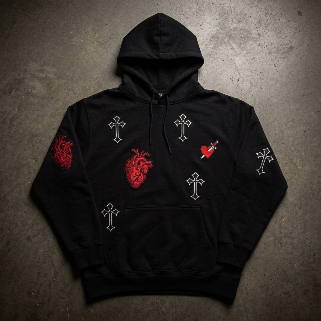 Cross & Heart Patched Hoodie