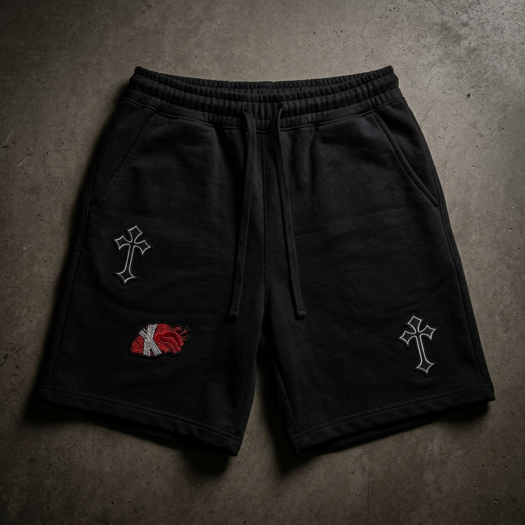 Cross & Heart Patched Shorts