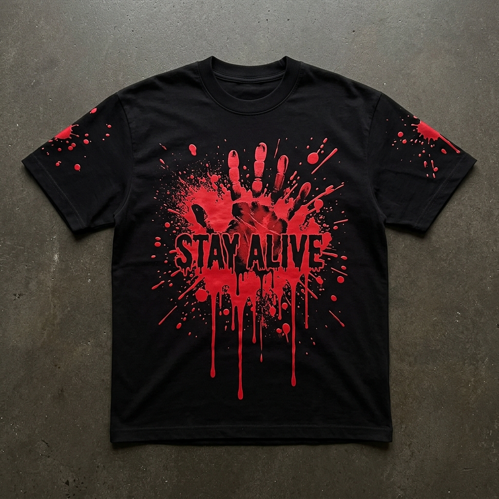 Stay Alive Blood Splatter Tee