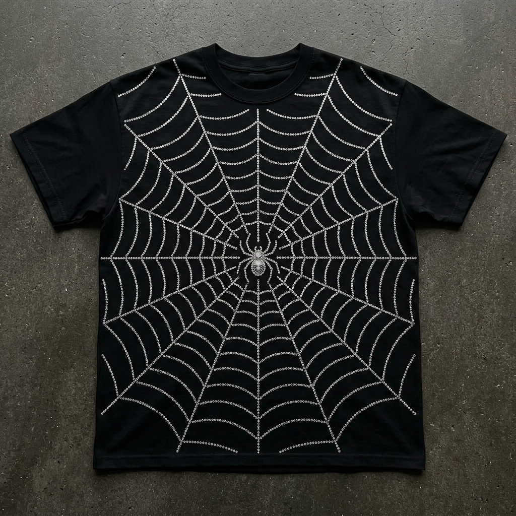 Halloween Rhinestone Spider Web Tee
