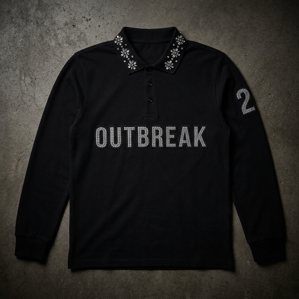 OUTBREAK Rhinestone Long-Sleeve Polo