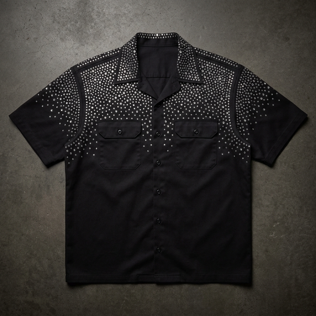 Rhinestone Work Shirt — Black